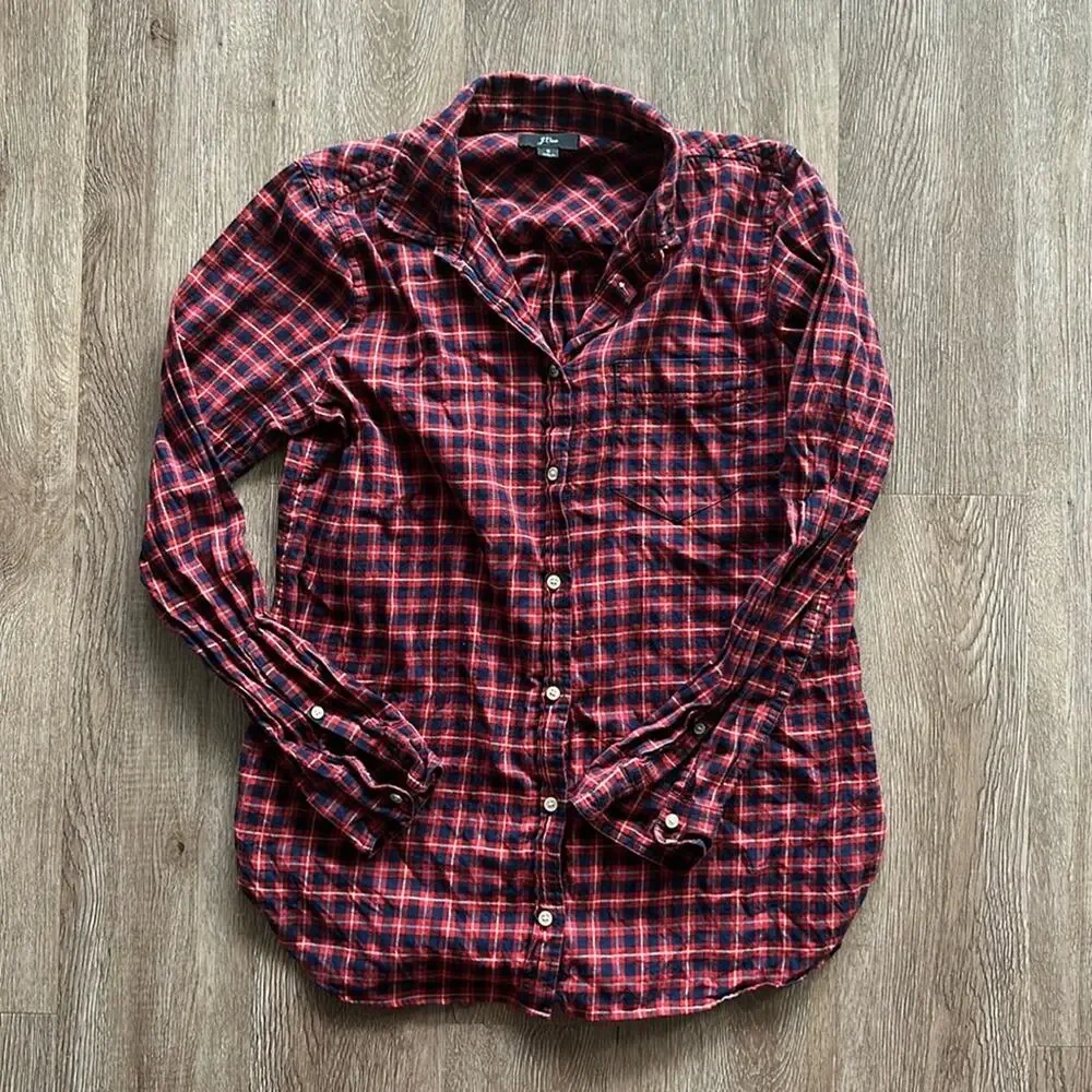 J.Crew Classic Fit Brushed Twill Flannel Button Down Long Sleeve Shirt Size 8